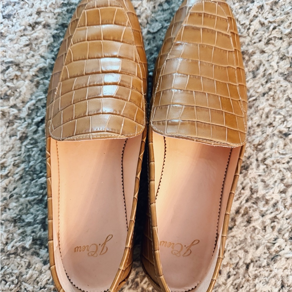 J. Crew Brown Croc-Embossed Loafers